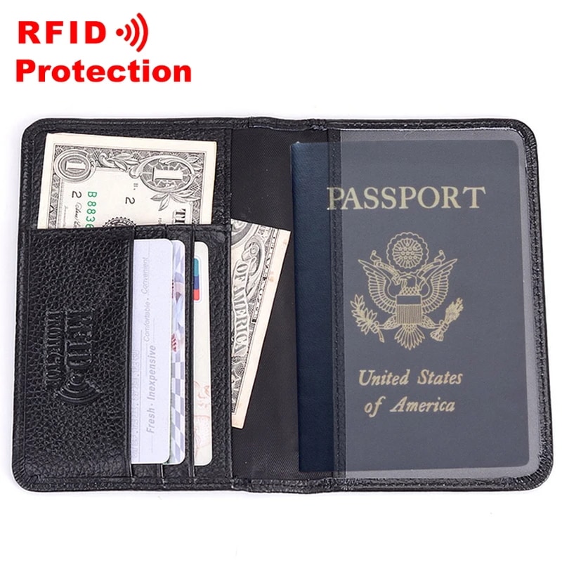 納期21日～本革パスポート財布 Rfid 保護クレジットカードホルダー高品質旅行パスポートカバーケース黒財布男性 R6