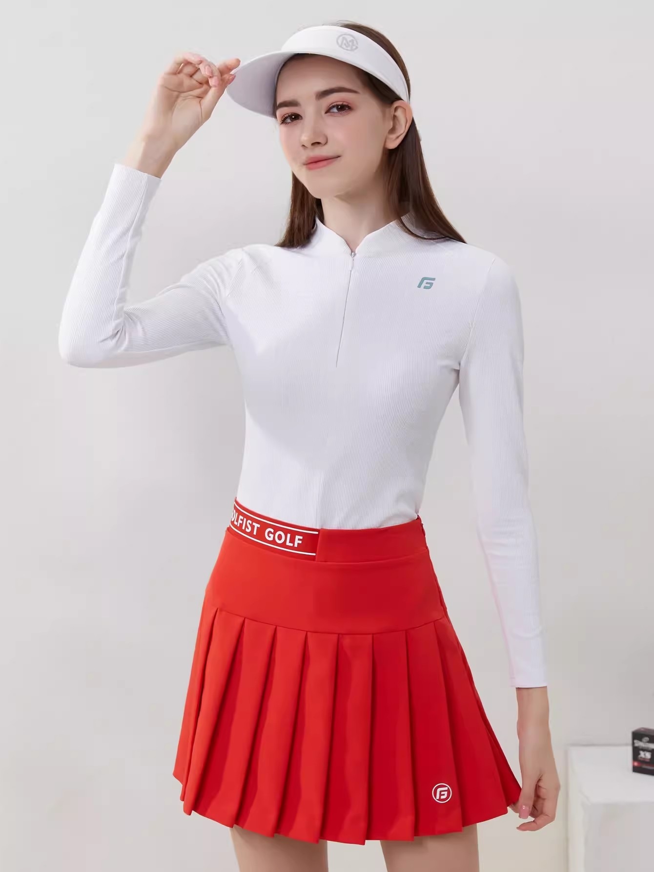 ゴルフウェア レディース スポーツウェア プリーツスカ 長袖 POLOシャツ Tシャツ スカート 上下セット 白 レッド 女性 テニスウェア 速乾 春 夏 秋冬 韓国風 おしゃれ