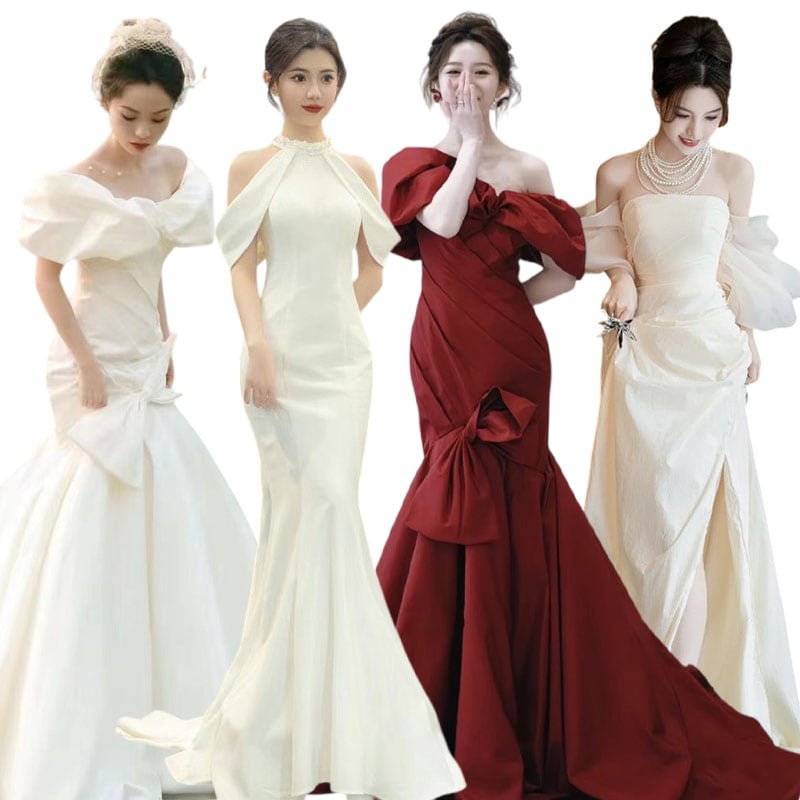 ウェディングドレス白 レッド パーティードレス 結婚式二次会 半袖 長袖ドレス オフショルダー 前撮りワンピース Aライン マーメイド 花嫁ロングドレスお呼ばれ 20代30代40代