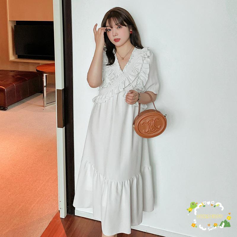 大きいサイズ ワンピース レディース 40代 きれいめ 夏 マキシワンピース 半袖 ドット柄 Vネック 大きいサイズ パーティードレス