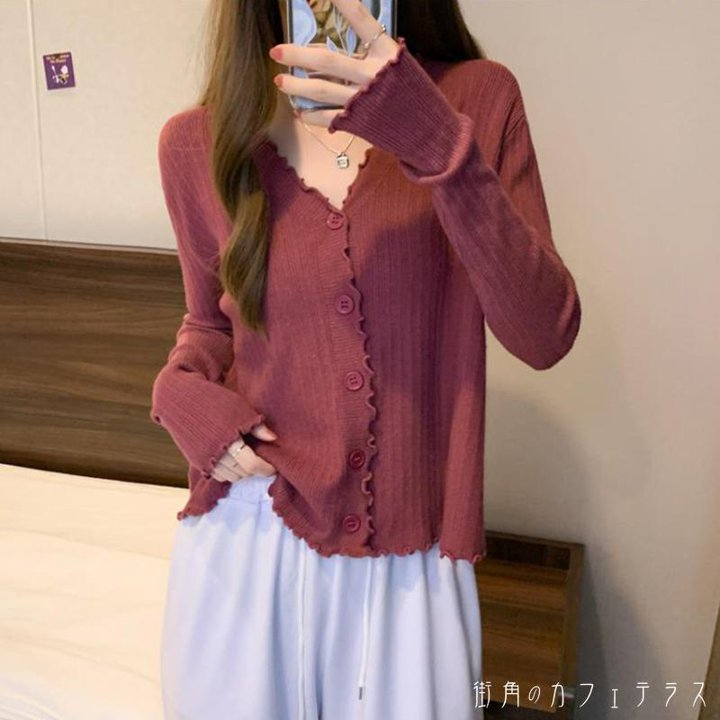 レディース トップス ニット カットソー リブ Vネック シンプル カジュアル きれいめ ゆったり こなれ感 長袖 レッド ホワイト ブラック 赤 白 黒 20代 30代 40代 通勤