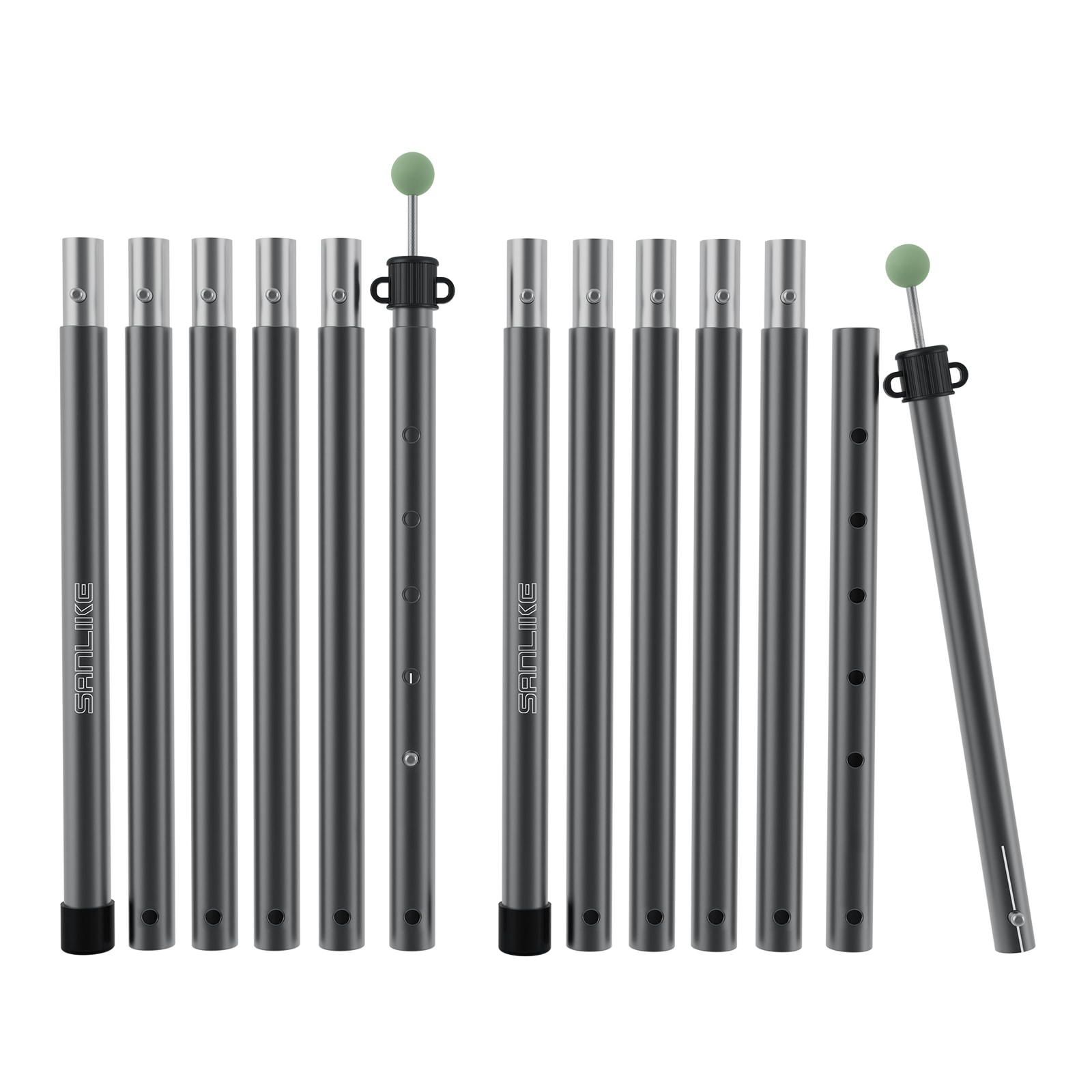 タープポール キャノピーポール アルミ製 プッシュボタン式 6節連結 総長約240cm 直径25mm 厚さ1.5ｍｍ 頑丈 テントポール コンパクト キャンプ アルミポール 収納袋付き 2本セット