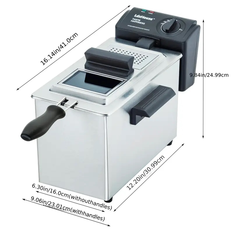 電気式ディープフライヤー バスケット 取り外し可能な蓋 視聴窓付き マグネットプラグ 1800W 9カップ 3.5L ステンレス製 家庭用 業務用 6,572円