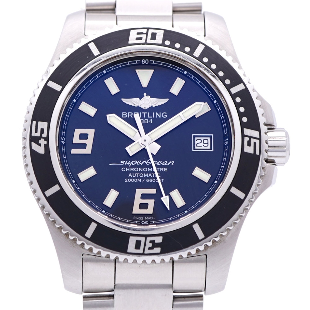 美品 自動巻き スーパーオーシャン44 A17391 腕時計 ステンレススチール ブラック 0129【中古】 メンズ
