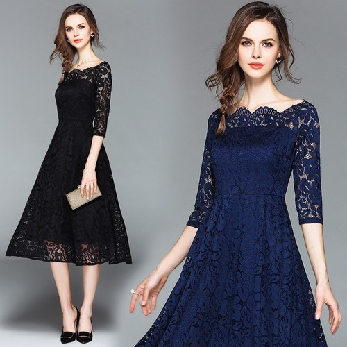 A1201 Aラインワンピース　シースルー　七分袖