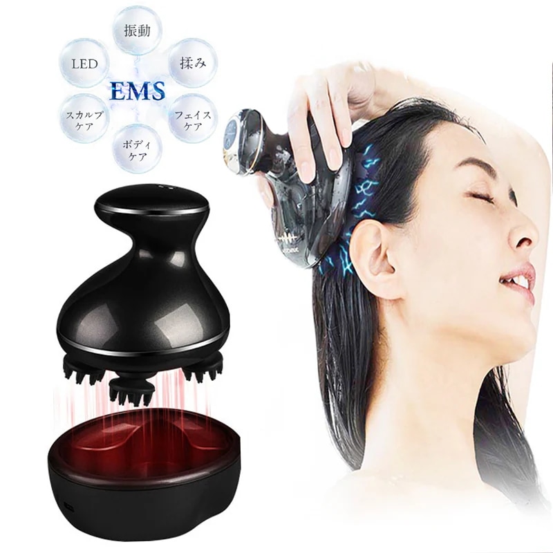 新刺激！EMS振動ヘッドスパ ヘッドマッサージ器 IPX7防水 ヘッドマッサージャー LED美顔器 電動頭皮ブラシ 頭皮ケア 頭皮マッサージ器