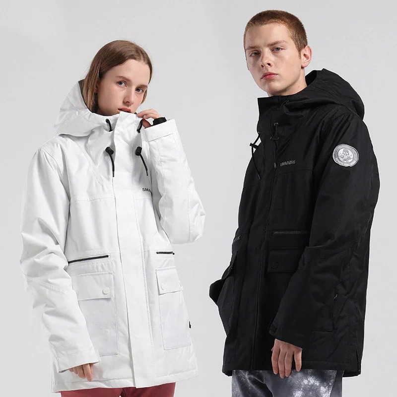 【急速出荷!】スノーボードウェア ジャケット ロング丈 単品 レディース メンズ フード付き 白 黒 スノーウェア スキーウェア スノボ おしゃれ 防風防水防雪防寒保温通気 耐摩擦 韓国 Snowbo