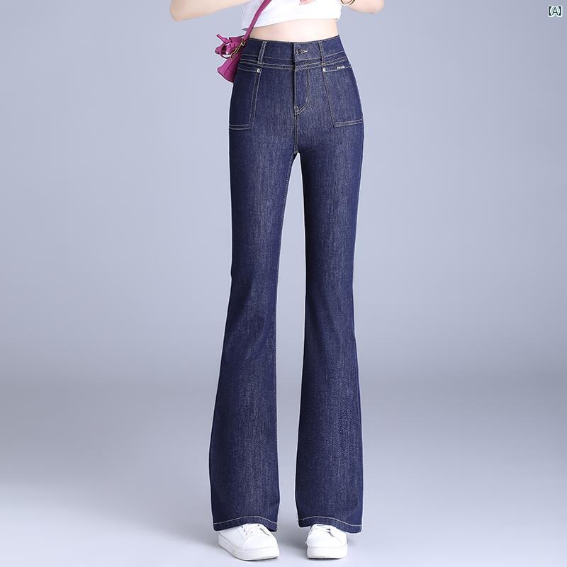レディース ハイウエスト 伸縮性 ブーツ カット ジーンズ 夏用 スリムフィット 汎用性 ミドルエイジ ママ フレアパンツ