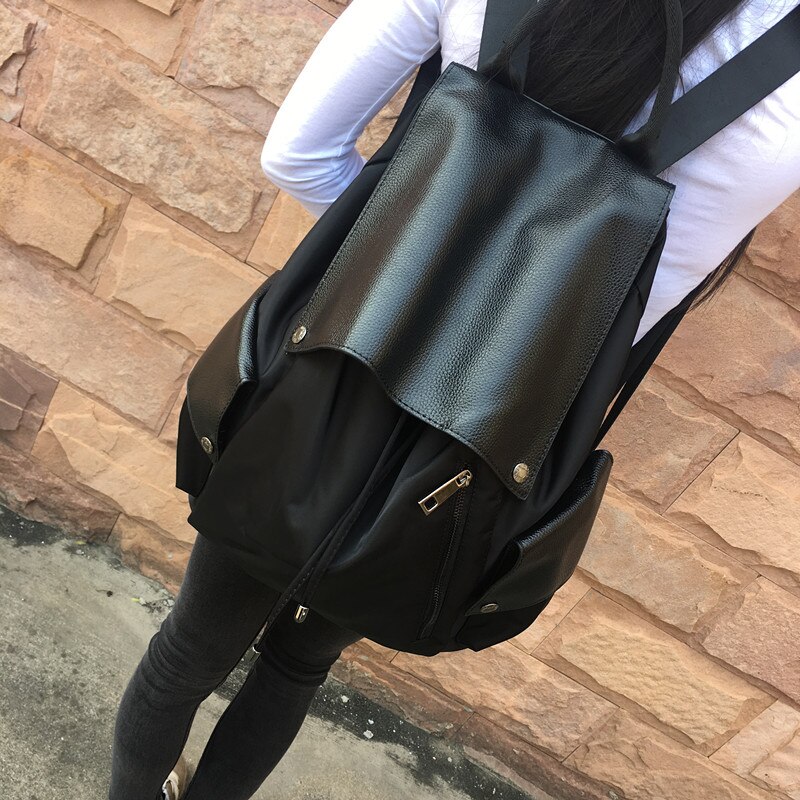 春新款双肩包女包潮韩版时尚大容量背包书包牛津布配皮旅行包