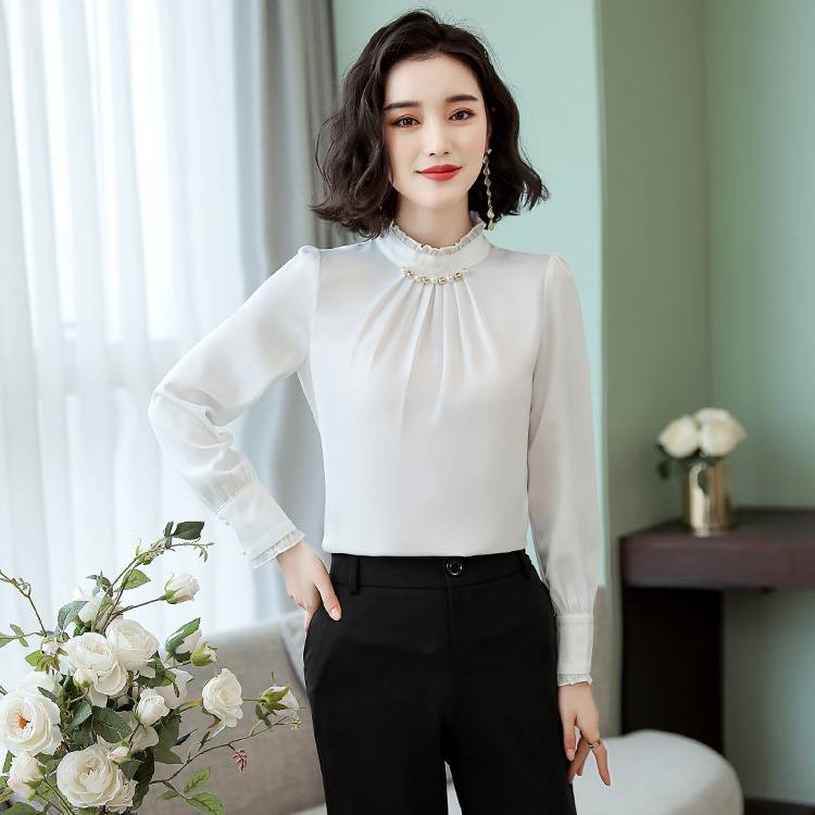 秋 デザイン トップス トップス アウター シャツ プルオーバー 上着 ショート丈 袖あり 七分袖 ラウンドネック タートルネック 襟付き 細身 レギュラー 伸縮性 異素材MIX かわいい 大人可愛い