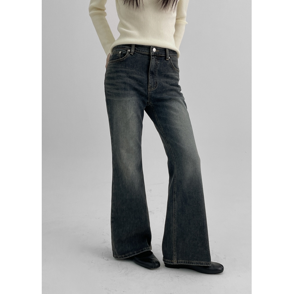 ブラックアップレンキア起毛ウォッシュブーツカットデニムパンツ