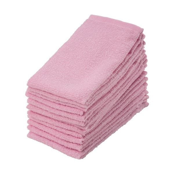 （まとめ）作業用おしぼりタオル ピンク 1パック（12枚） [x10セット]