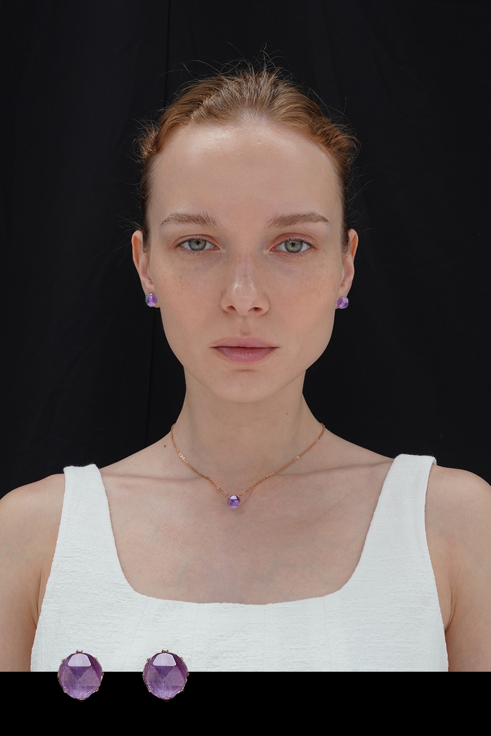 [HAZINA] 8mm Startcut Amethyst Core Earrings [Option-Earclip ｱﾍﾂ硎