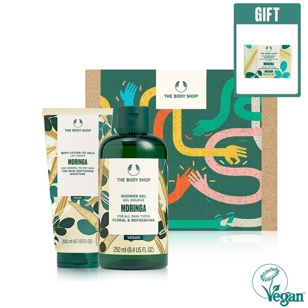 【The body shop】 ザ·ボディショップモリンガ ボディケアセット(シャワージェル250ML + ボディローション200ML + 石鹸100G) 贈呈品なくなり次第贈呈終了