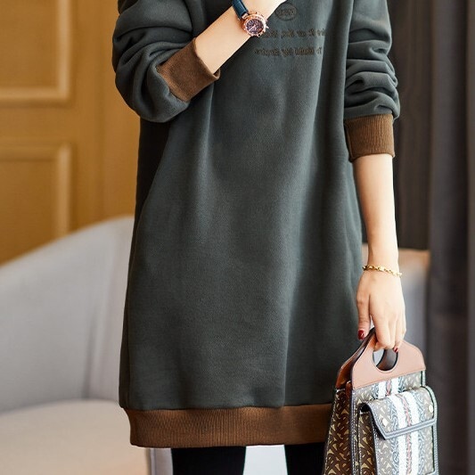 ロングトレーナー ブラウン トップス パーカー トレーナー スリム 細身 ストレート スマート