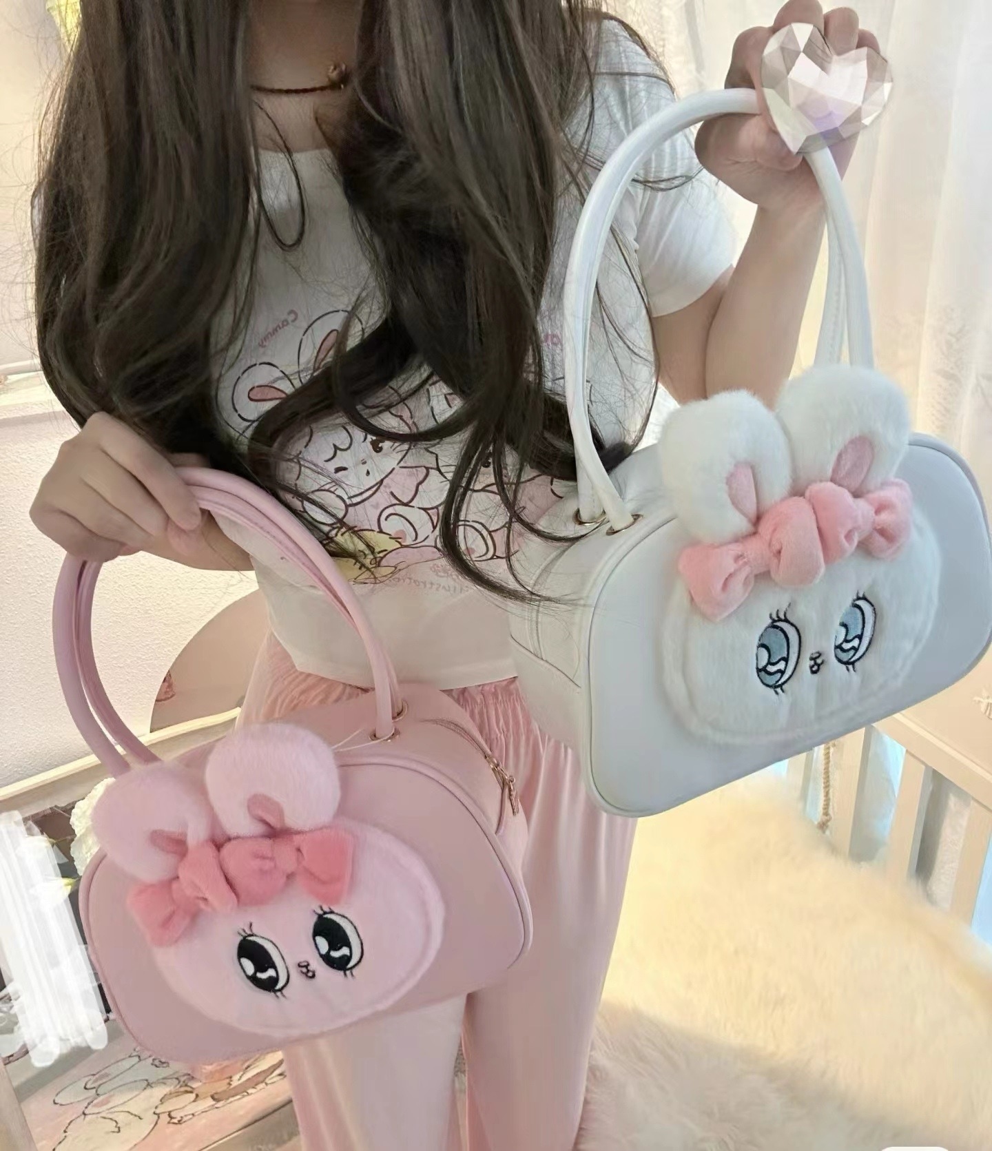 esther bunny エスターバニー　ハンドバッグ ショルダーバッグ 2way レディース 　(ピンク/ホワイト)