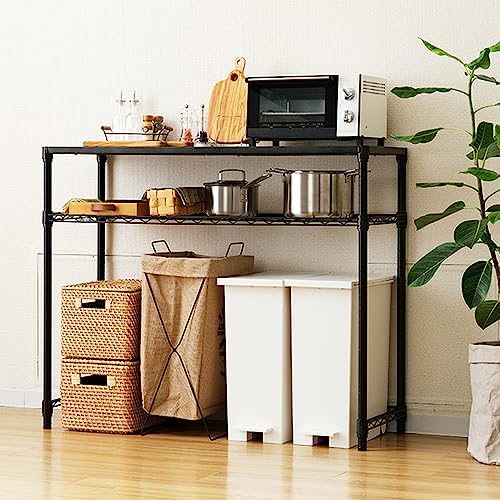 ドウシシャ ルミナス ノワール キッチンラック 棚 幅110 2段 スリムゴミ箱上ラック 全体耐荷重160kg 大型レンジ対応 レンジ台 炊飯器 作業台 オシャレな黒 コの字バー ソリッドシェルフ 幅