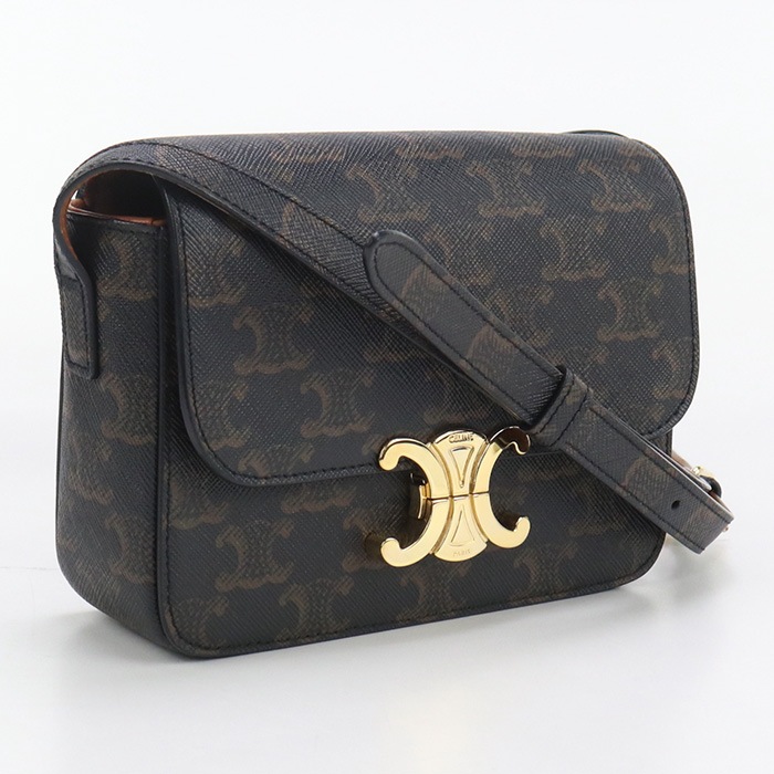 トリオンフキャンバス 斜め掛け ショルダーバッグ PVC/レザー ブラック【中古】 レディース