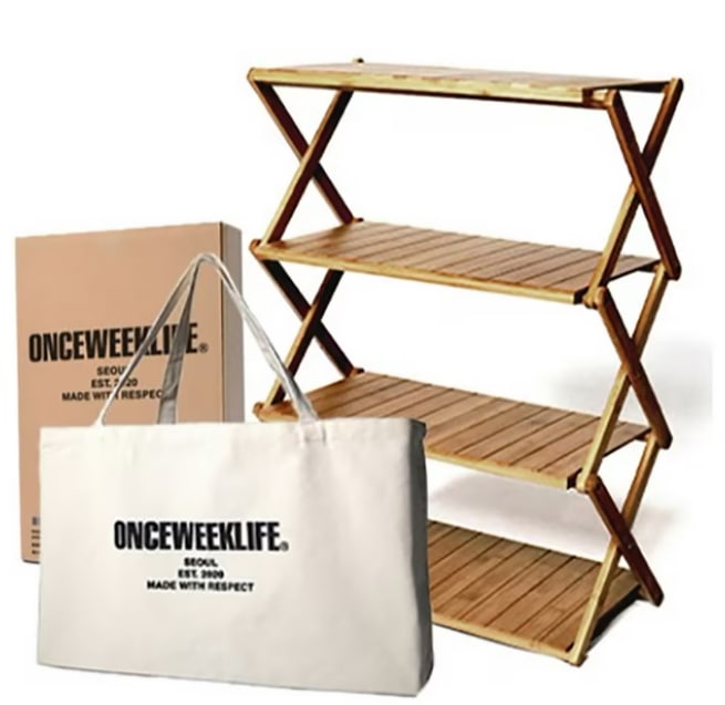 ONCEWEEKLIFE 4-シェルフフォールディングキャンプシェルフウッド50 x25x 70 cm +バッグセット [並行収入]