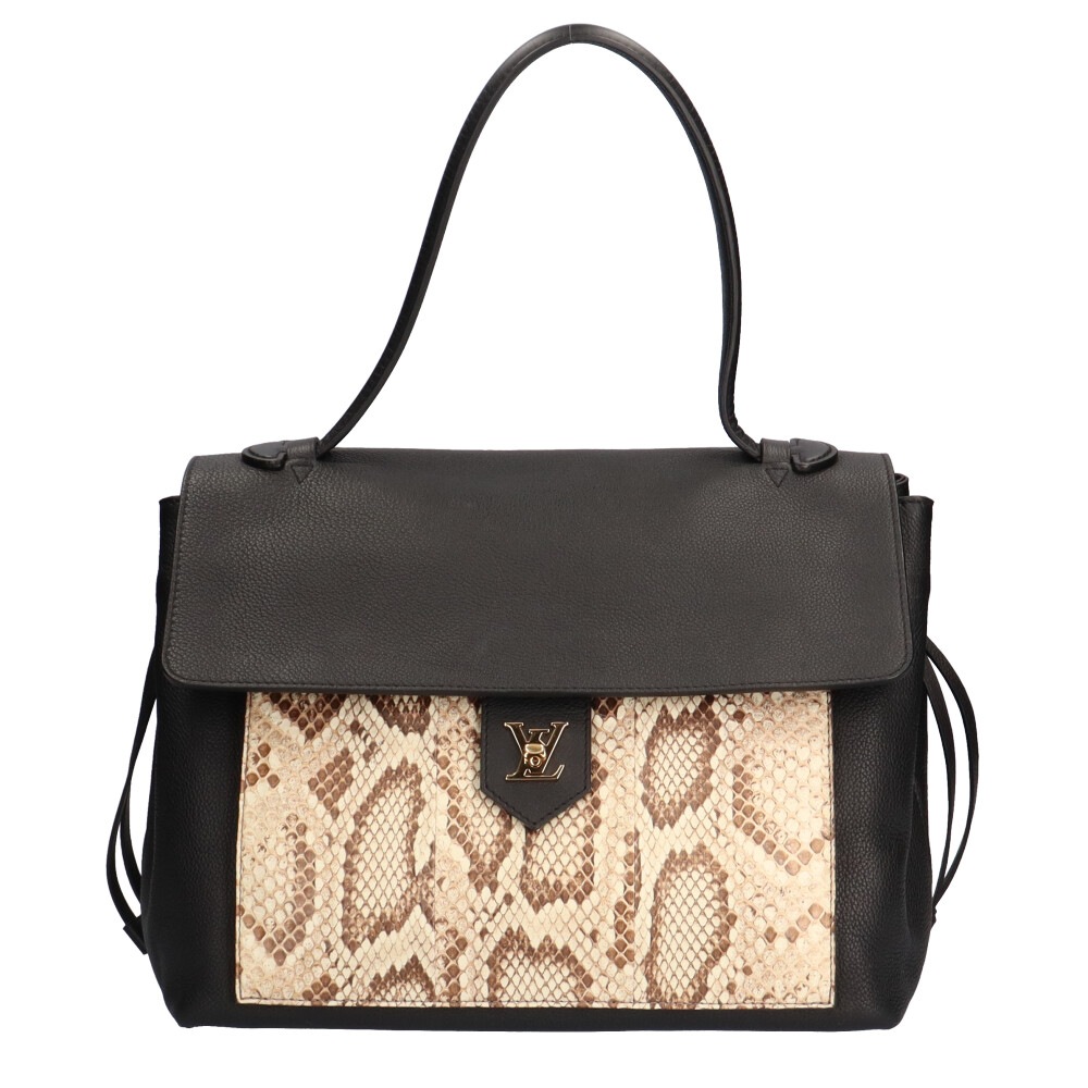 ルイヴィトン ロックミーMM ロゴ金具 ショルダーバッグ レザー N92280 ブラック LOUIS VUITTON 中古