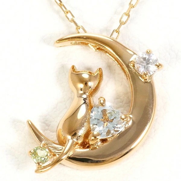 K18 18金 PG ネックレス ブルートパーズ ペリドット ホワイトサファイア ジュエリー 中古