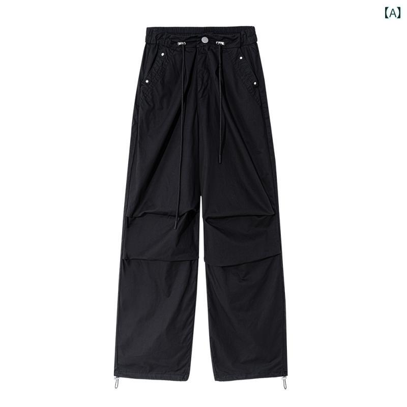 ワイド パンツ ダンス スポーツ 動きやすい レディース アメリカ カジュアル 巾着 黒 ワークウェア 女性 夏 スリム ストレート