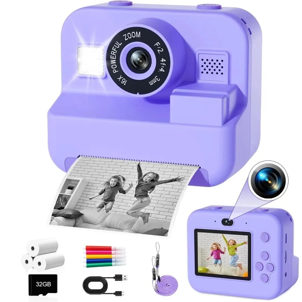 子供用ミニデジタルビデオカメラ,熱印刷,複数の画像安定化,32GBカードが含まれています - 44