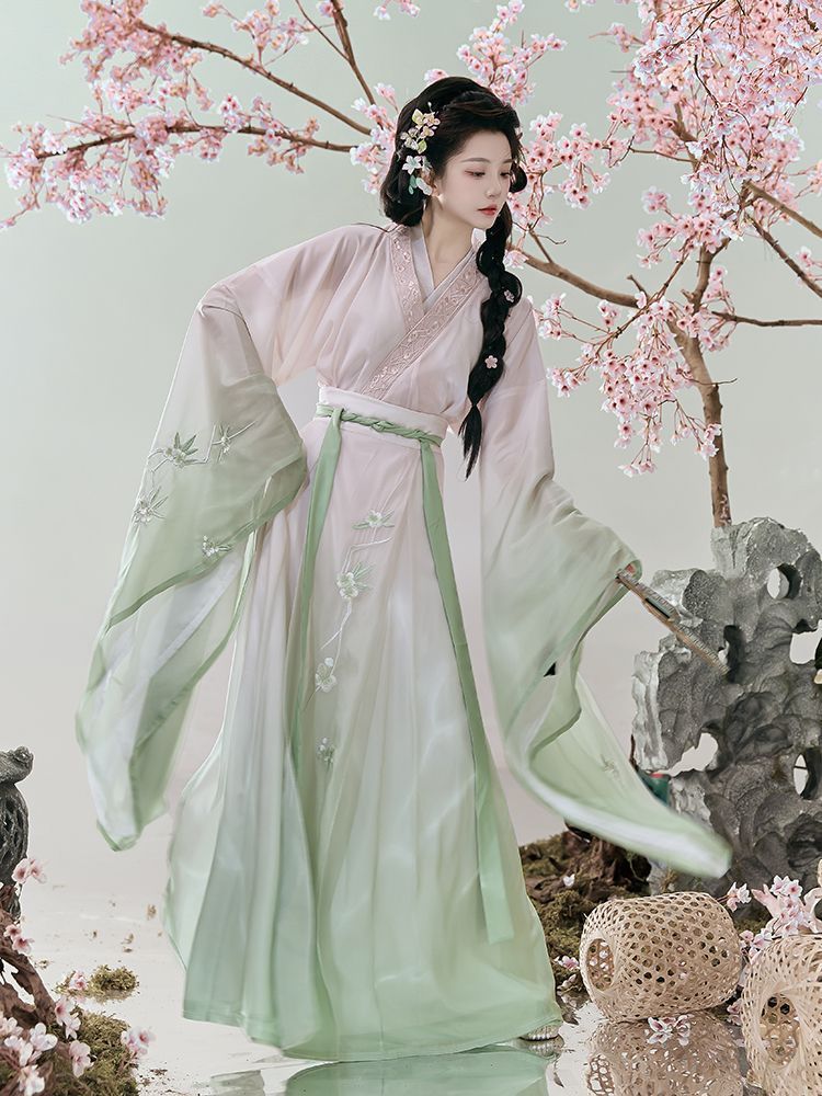 平安貴族風 中国広袖ドレス 3点セット 立体刺繍 秋素材 京都撮影対応 簡単着付け 動きやすい