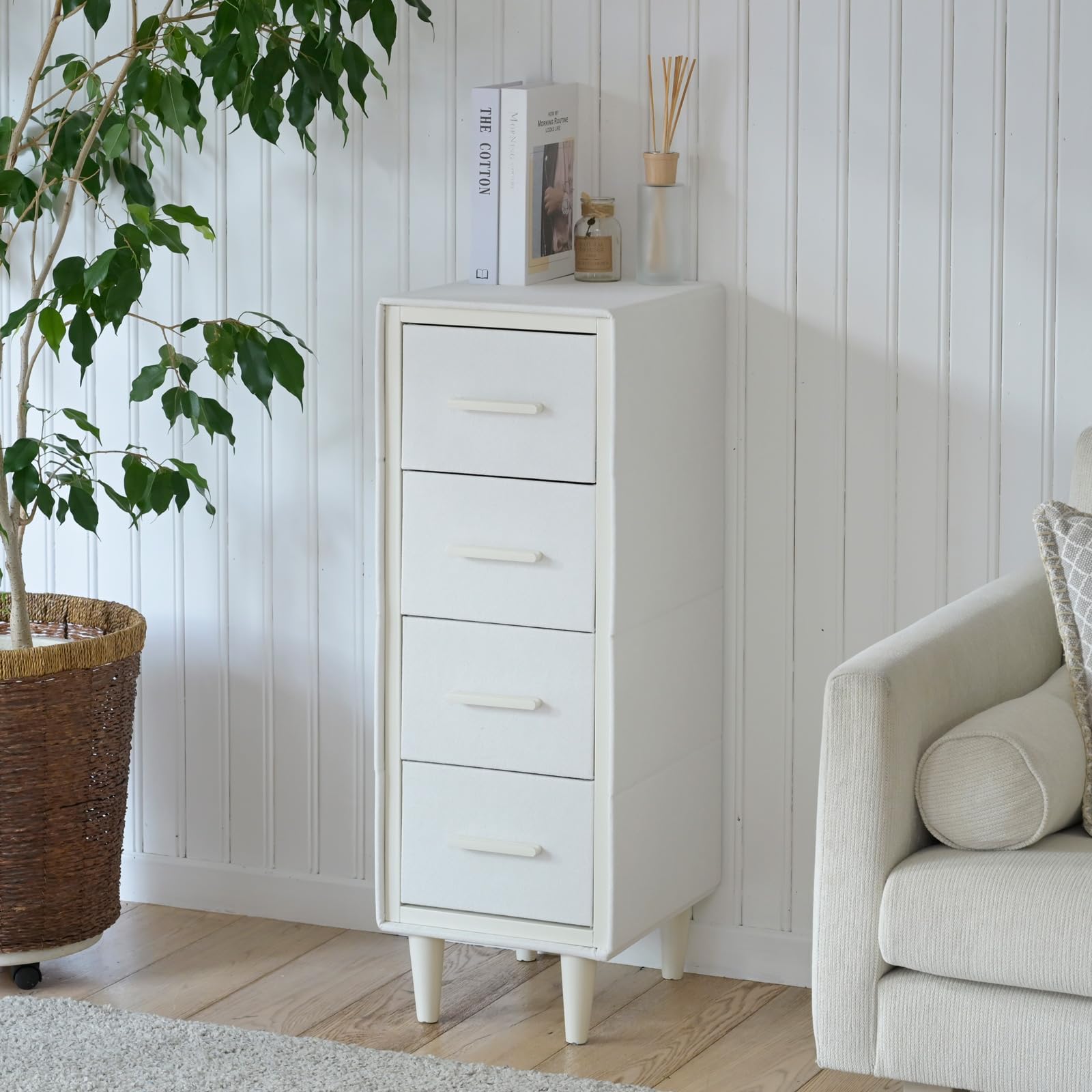 山善(YAMAZEN) チェスト 4段 スリム 組立カンタン ファブリック 収納チェスト 引き出し タンス 布製 おしゃれ 衣類 収納 幅30×奥行35(取っ手含む奥行37)×高さ88cm 洋服収納