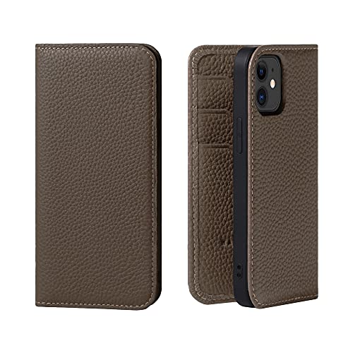 iPhone12mini ケース 手帳型 本革 スマホケース スマホ スタンド コードホルダー 付き シュリンクカーフレザー ギフト マグネットなし トープ PH-12Mini-Taupe 父の日ギフ