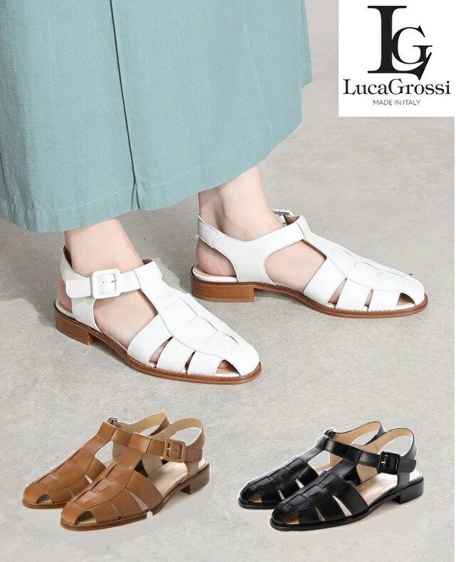 Luca Grossi ルカグロッシ サンダル レディース シューズ レザー H024S イタリア製 フラット グルカサンダル 本革