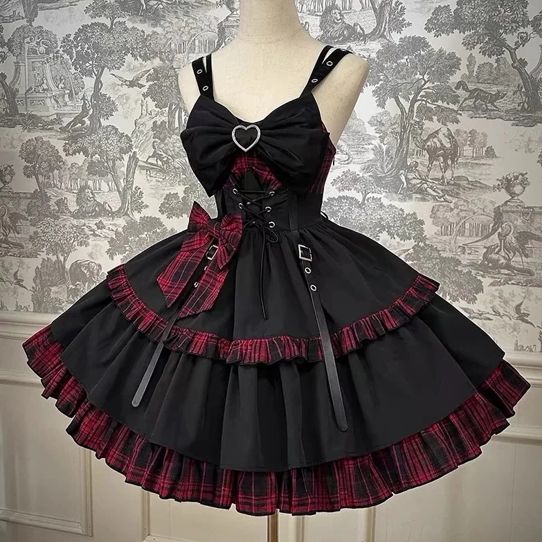 本日の限定商品 ロリータ コスプレ コスプレ セクシー 新作ロリータ ロリータ ダーク クライン ブルー チェック柄ウエストスリムキャミソールスカート 可愛い 洋装 仮装 大人 文化祭 復活祭