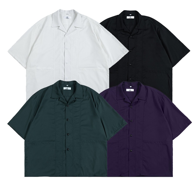 ノーザンボーダー 紳士服 アメリカトレンドブランド 2023夏新作 ドレープ半袖シャツ メンズ 無地 キューバンカラーシャツ