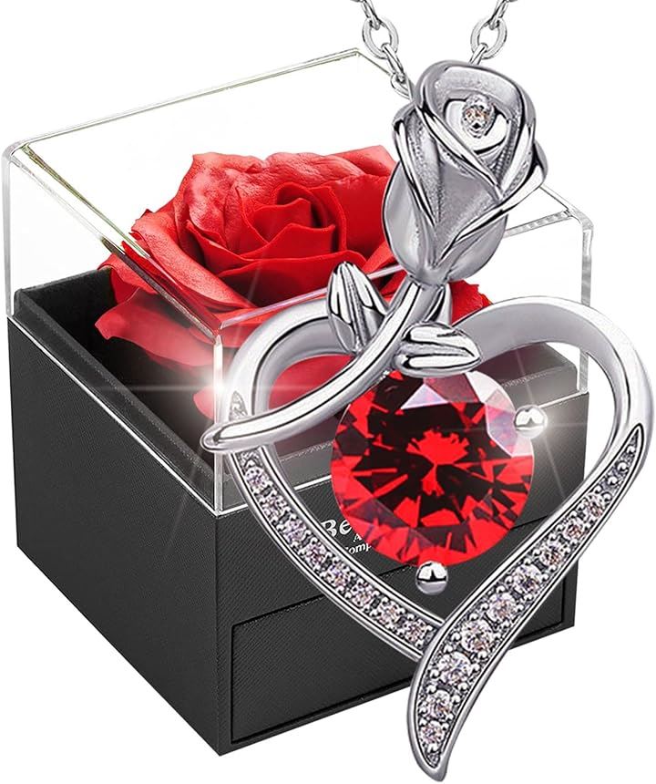 ソープフラワー バラ ネックレス プリザーブドフラワー レディース シルバー925 女性用ギフト 造花 薔薇 ジュエリー 純銀製(レッドローズ)