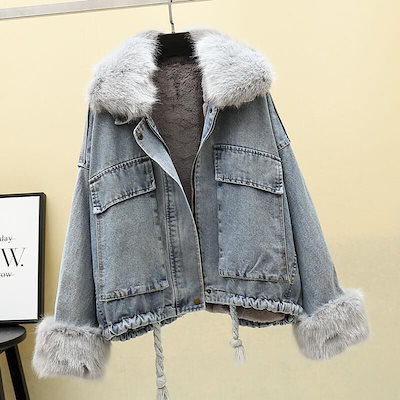 モッズコートレディースデニムボア厚ミリタリーファーふわふわブルゾン