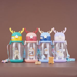 水筒 子供 可愛い おしゃれ ストロー 直飲み 男の子 女の子 キッズ 洗いやすい クリア 透明 プラスチック 通勤 通学 アウトドア スポーツ ボトル