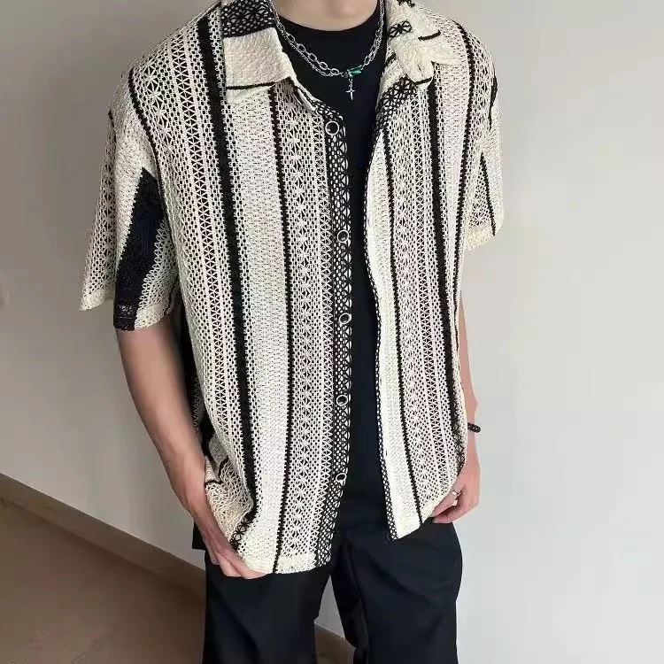 【超お得1つ買うと10個もらえる】メガ割メンズファッション シャツ 夏の薄手 半袖 シャツ 男性 スケルトン