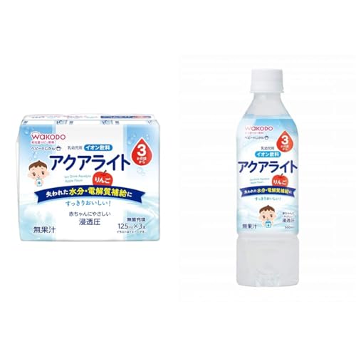 【セット買い】和光堂 ベビーのじかん アクアライト りんご 125ml×48本 [3か月頃から] (125ml×3本パック×16個) + 和光堂 ベビーのじかん アクアライトりんご 500ml×24本
