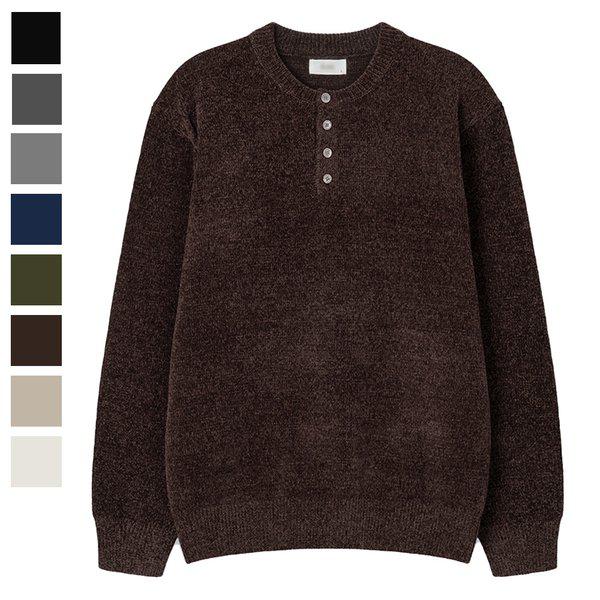 メンズ ジーク ベルベット ヘンリーネック ラウンド ニット SG-KN-Q085-モカブラウン