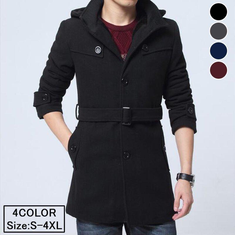 トレンチコートメンズアウター裏起毛ジャケットコート冬ミドルブルゾンコート厚ボアアウターフード付き厚ジャケット通勤通学スリム