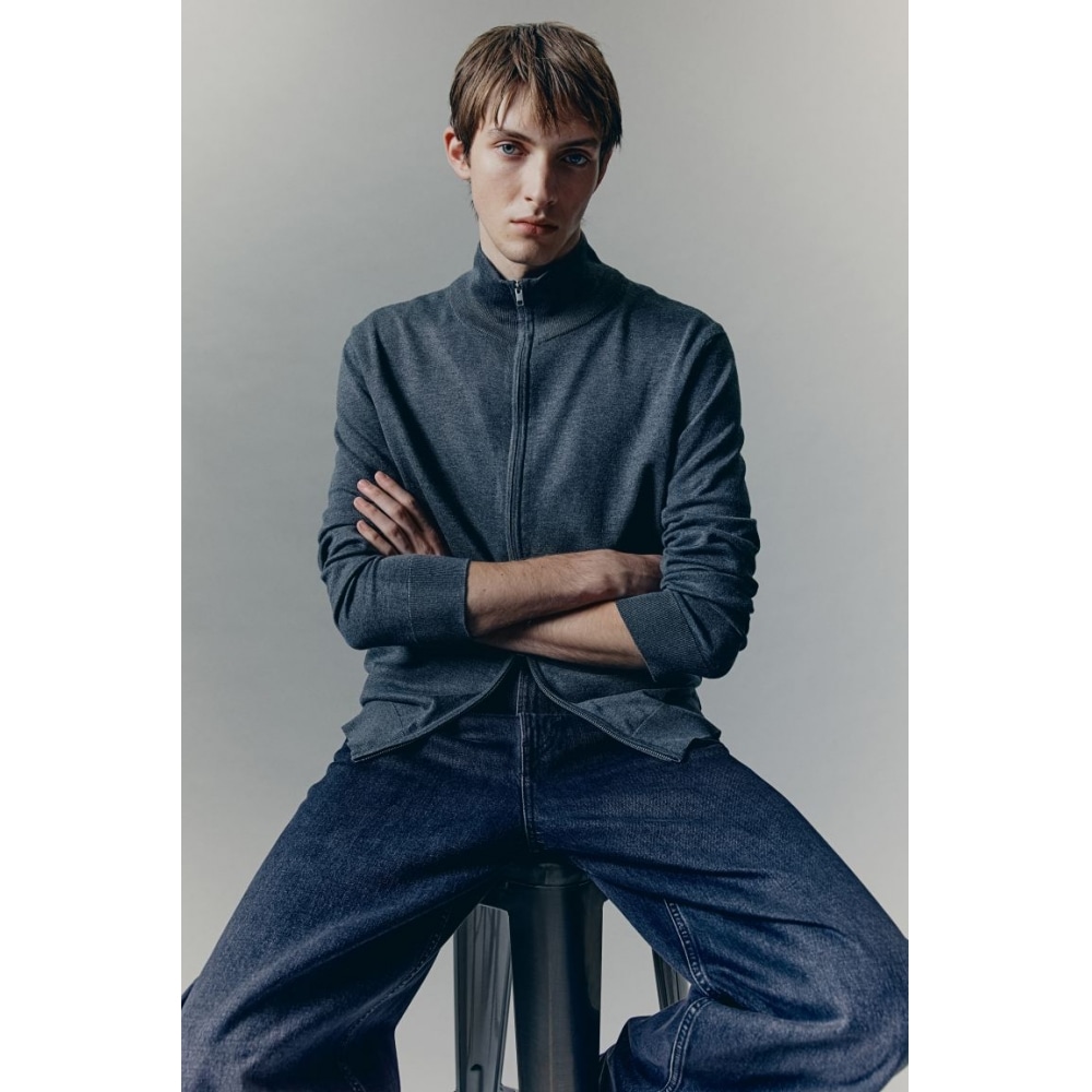 H&M スリムフィットジップアップカーディガンダークグレーメランジ