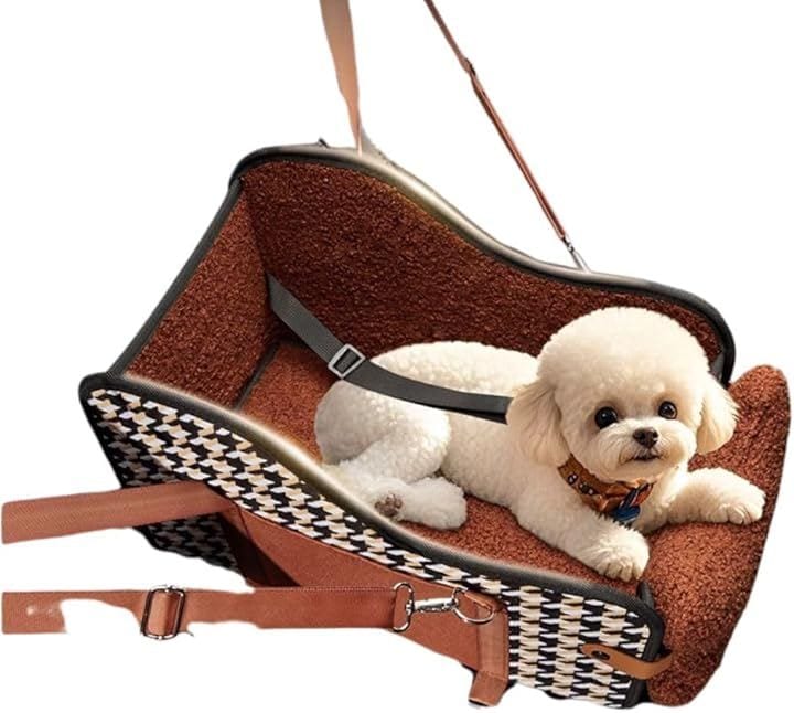 犬 車用 ペットシート 小型犬 猫 折り畳み 飛び出し防止 アームレスト対応 リード付き (千鳥) 4,224円