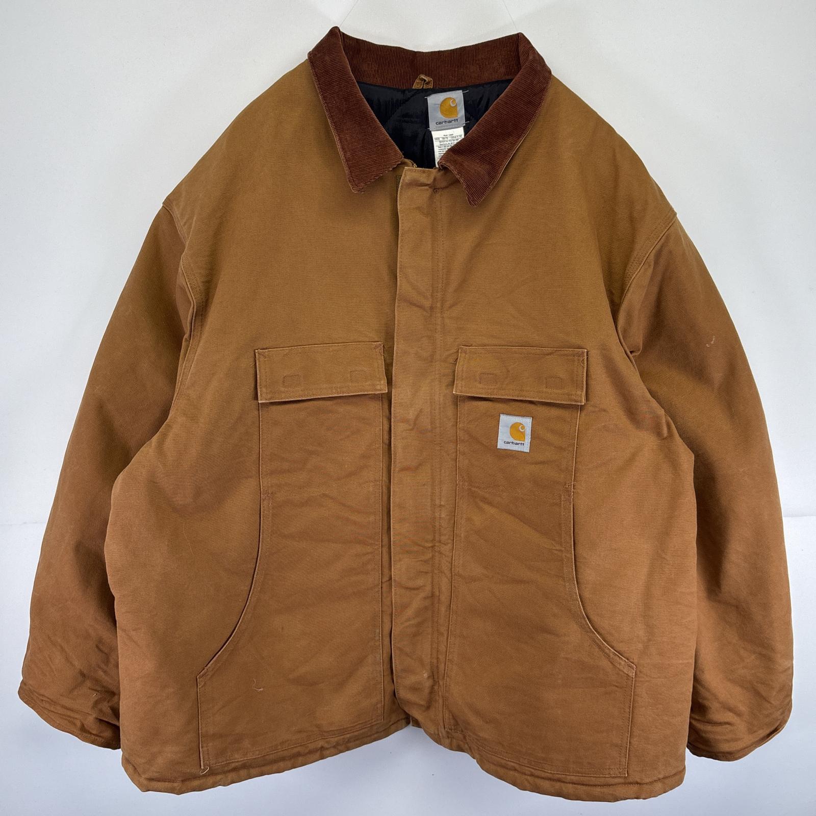 古着 USA製 ワークジャケット ダック コート カバーオール 大きいサイズ ワンポイントロゴ 60 REGULAR ブラウン メンズ