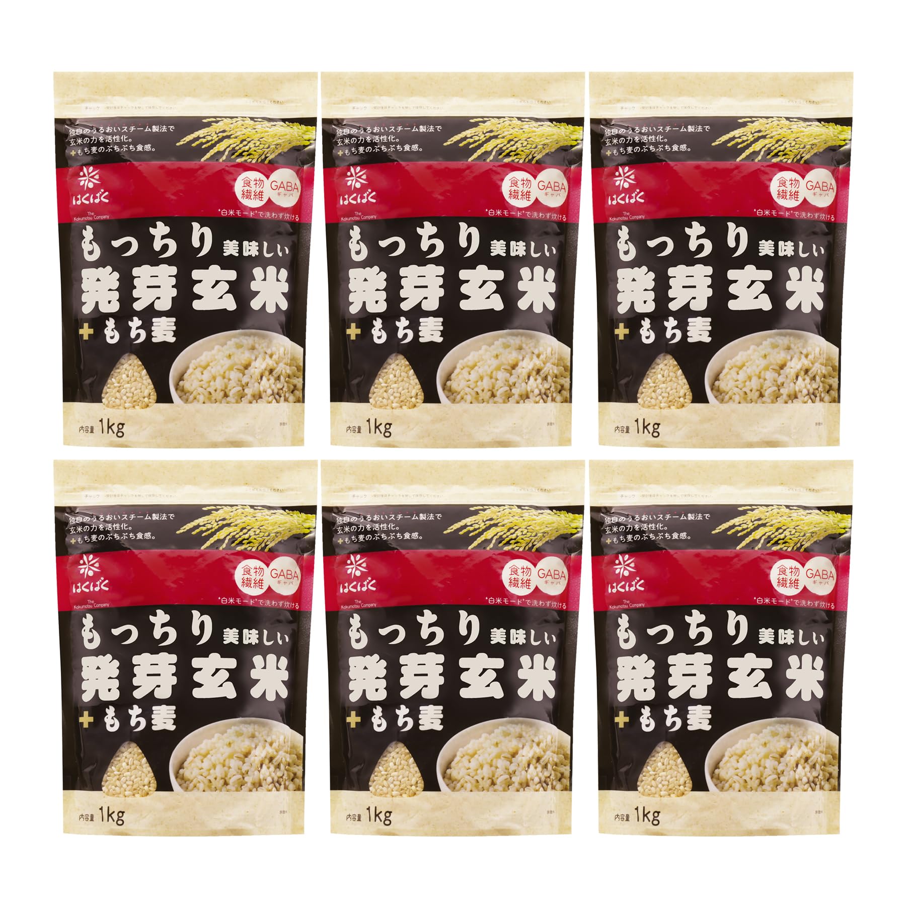 はくばく もっちり美味しい発芽玄米+もち麦 1kg×6袋