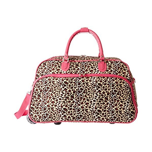 World Traveler 21-Inch Carry-On Rolling Duffel Bag， Pink Trim Leopard 並行輸入品