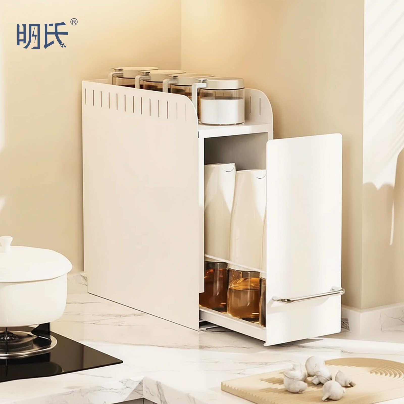 隠せる調味料ラック 2 段 防油防塵 14.5×35.5-64×37.5cm