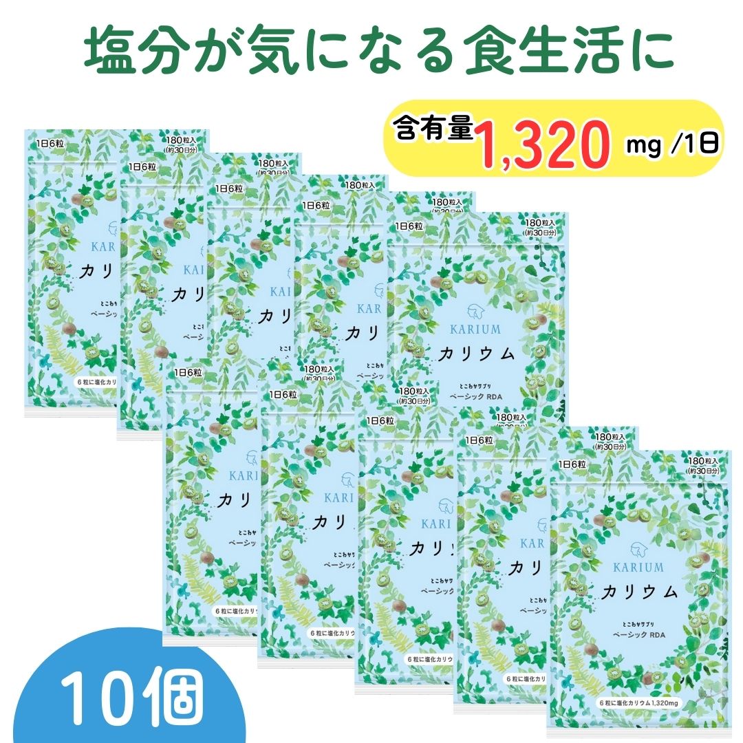 【10個セット】 安心のカリウム1,320mg 【すべての原料が国内製造】 キウイパウダー配合 【1日6粒/180粒入】 塩化カリウム 7,546円