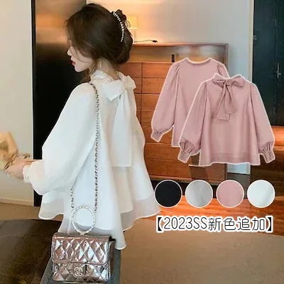 【20点セット】【急速出荷】在庫セール前後2Way バックリボンタイボリュームシアーブラウストップスパフスリーブレディースプルオーバー 光沢 韓国ファッション