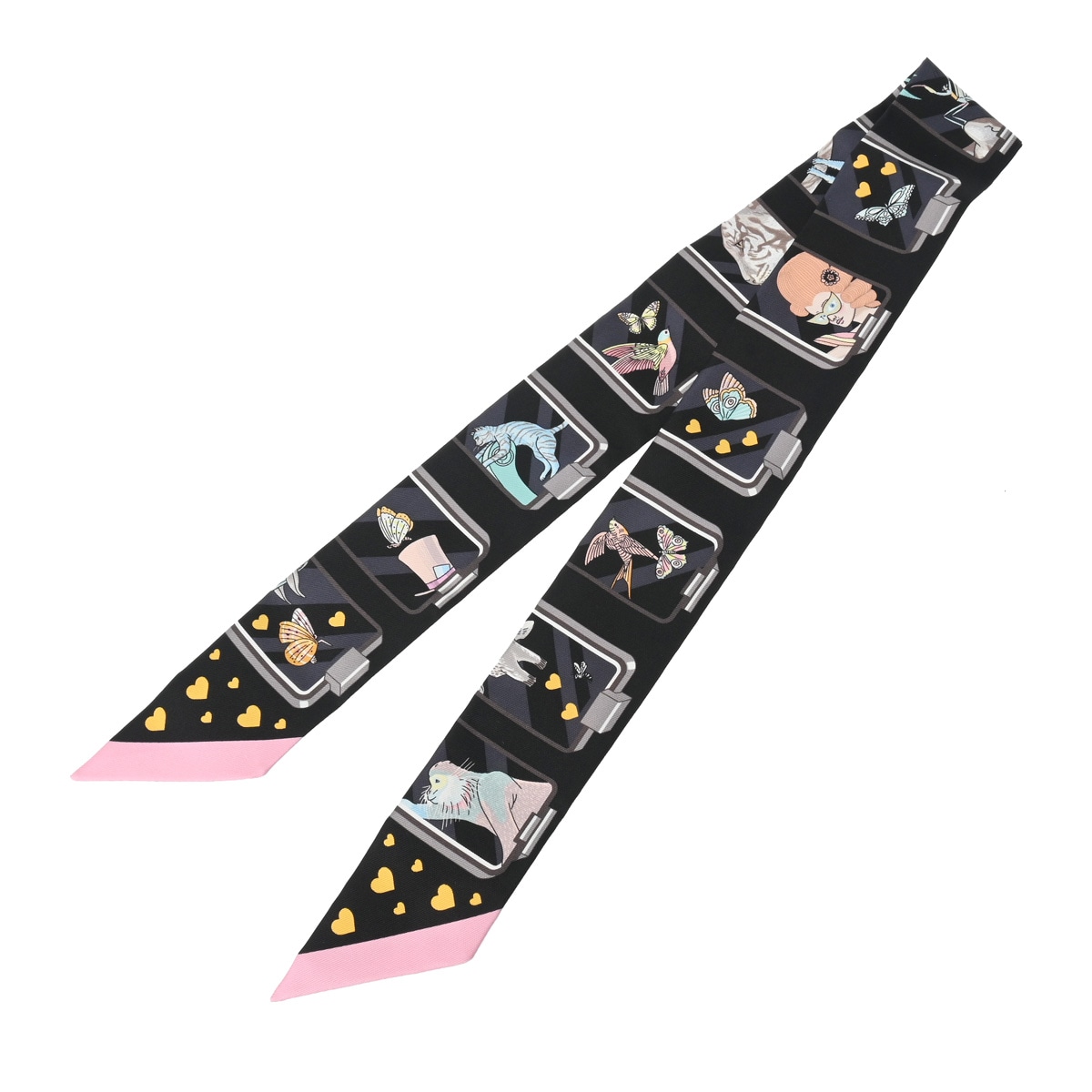 ツイリー HERMES STORY 黒/ピンク/グレー - レディース シルク100％ スカーフ 未使用 銀蔵