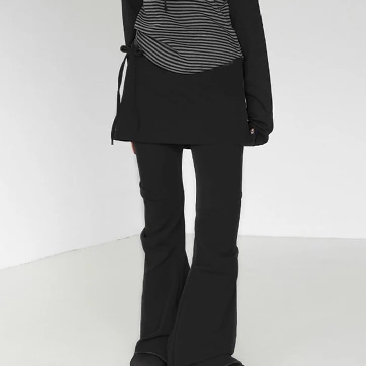 2025春夏 パンツロング丈 ハイウエストゆったりストレートモップウエストゴム K-PP風脚長美脚効果細見えカジュアル黒韓国系ファッションレディースサイドお出かけおしゃれ かわいい衣装